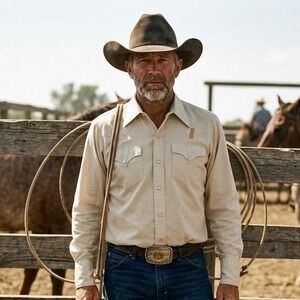 VTG H BAR C Ranch Wear Mens Shirt Size 15 1/2 Western Pearl Snap Mini Diamond